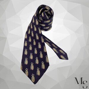 CHURCH’S Blue Golf Bags Print Silk Tie Made In England W:3.75" EX COND